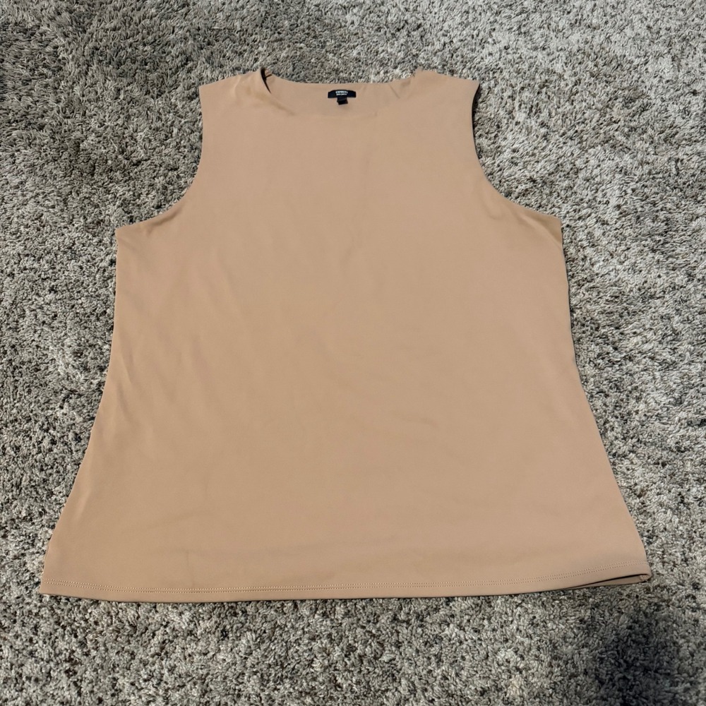 Express Body Contour High Neck Tank Top Tan Beige Sleeveless Shell XL